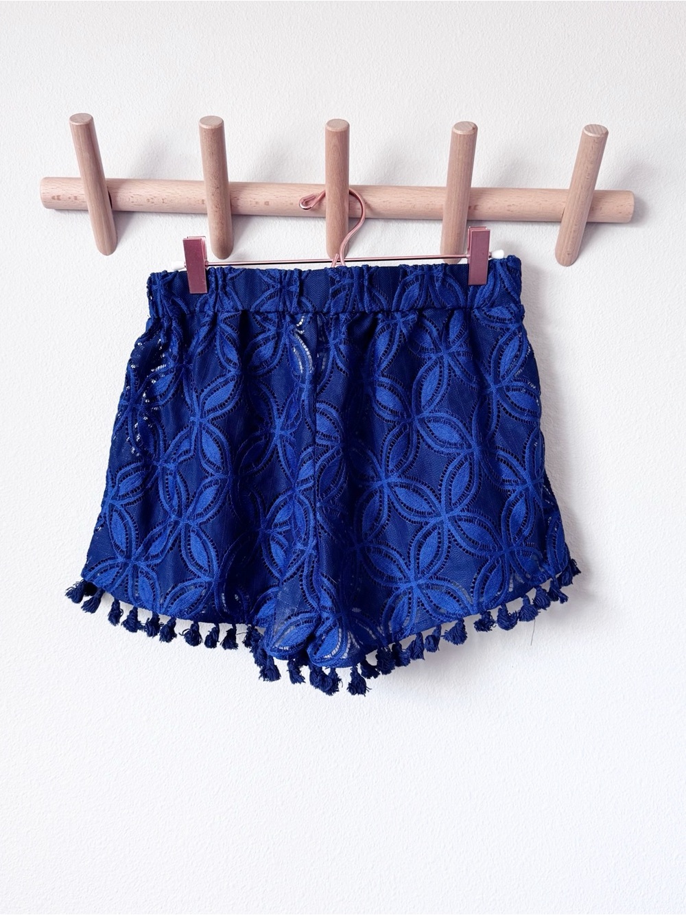 Trina Turk Navy Lace Crochet Shorts with Pom Trim - Picture 4 of 6
